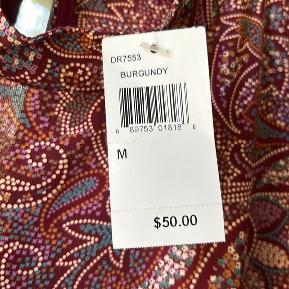 Burgundy Collarless Shift Dress Western Dot Tan Teal Purple Gold NEW! - Picture 7 of 10